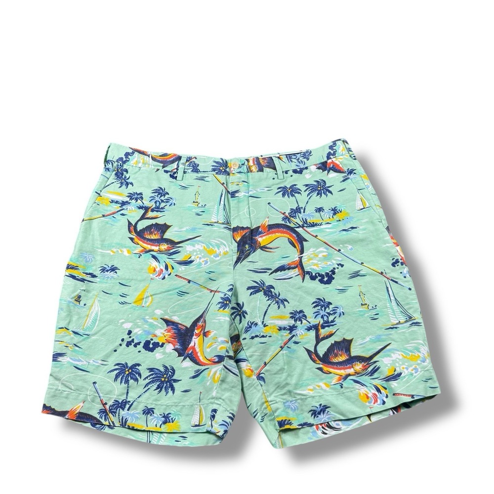 Polo Ralph Lauren Linen Blend Marlin Tropical AOP Classic Fit Shorts Mens 38 EUC